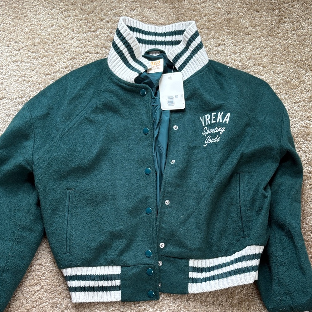 Levi’s Green Varsity Jacket with Striped Trim